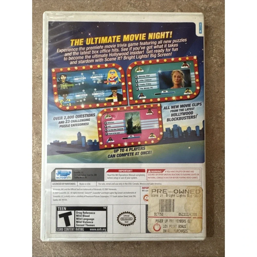 Scene It Bright Lights Big Screen (Nintendo Wii, 2009) Complete and Tested